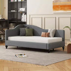 Lit de repos d'angle en lin, taille double, avec pieds en bois massif