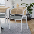 LeisureMod Ervilla - Lot de 4 chaises de salle à manger en osier avec dossier en U, assise en cuir et structure en acier - Sièges modernes pour cuisine, salle à manger, café