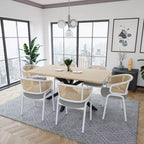 LeisureMod Ervilla - Lot de 4 chaises de salle à manger en osier avec dossier en U, assise en cuir et structure en acier - Sièges modernes pour cuisine, salle à manger, café