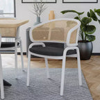 LeisureMod Ervilla - Lot de 4 chaises de salle à manger en osier avec dossier en U, assise en cuir et structure en acier - Sièges modernes pour cuisine, salle à manger, café