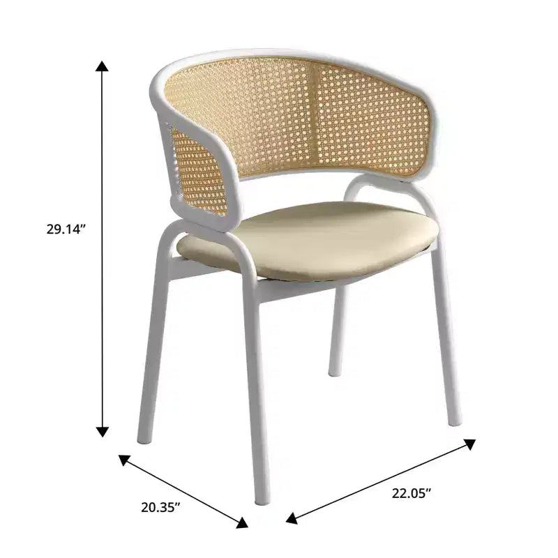 LeisureMod Ervilla - Lot de 4 chaises de salle à manger en osier avec dossier en U, assise en cuir et structure en acier - Sièges modernes pour cuisine, salle à manger, café