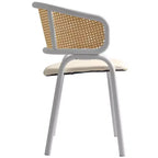 LeisureMod Ervilla - Lot de 4 chaises de salle à manger en osier avec dossier en U, assise en cuir et structure en acier - Sièges modernes pour cuisine, salle à manger, café