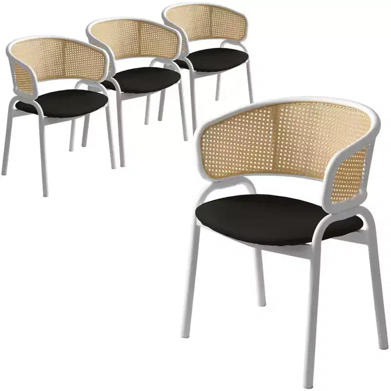 LeisureMod Ervilla Wicker U-Shaped Back Dining Chairs Set of 4 with Leather Seats and Steel Frames  Modern Seating for Kitchen, Dining Room, Cafe