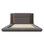 Lit de plateforme rembourré au sol de taille Queen/King avec tête de lit rembourrée et table de chevet, pas besoin de sommier tapissier, gris-ModernLuxe