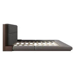 Lit de plateforme rembourré au sol de taille Queen/King avec tête de lit rembourrée et table de chevet, pas besoin de sommier tapissier, gris-ModernLuxe