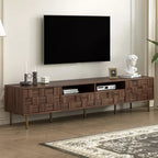 Mid Century TV Stand with 2 Drawers, Media Console Table for TVs up to 85'', Entertainment Center with 2 Storage Cabinet, Dark Brown - HABITRIO