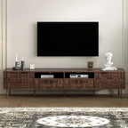 Meuble TV Mid-century avec 2 tiroirs, Table console multimédia pour TV jusqu'à 85 pouces, Meuble de rangement avec 2 armoires, Marron foncé - HABITRIO