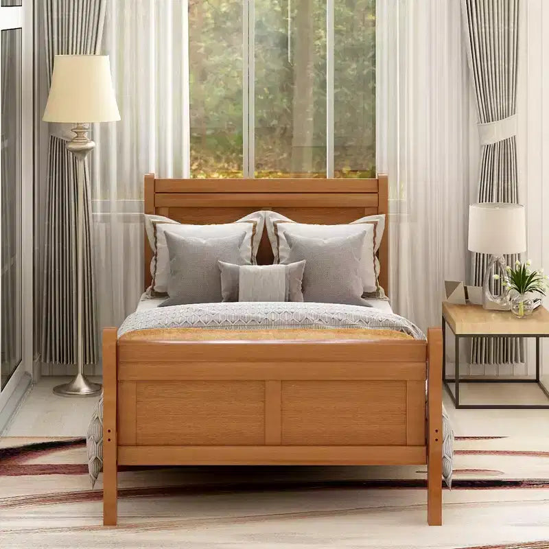 Lit plateforme Whisen Wood avec design traîneau, tête de lit, pied de lit et support à lattes robuste