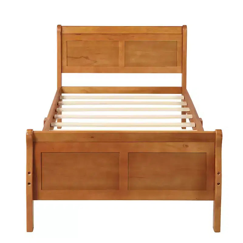Lit plateforme Whisen Wood avec design traîneau, tête de lit, pied de lit et support à lattes robuste