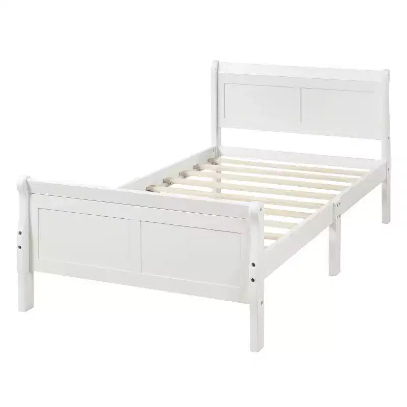 Lit plateforme Whisen Wood avec design traîneau, tête de lit, pied de lit et support à lattes robuste