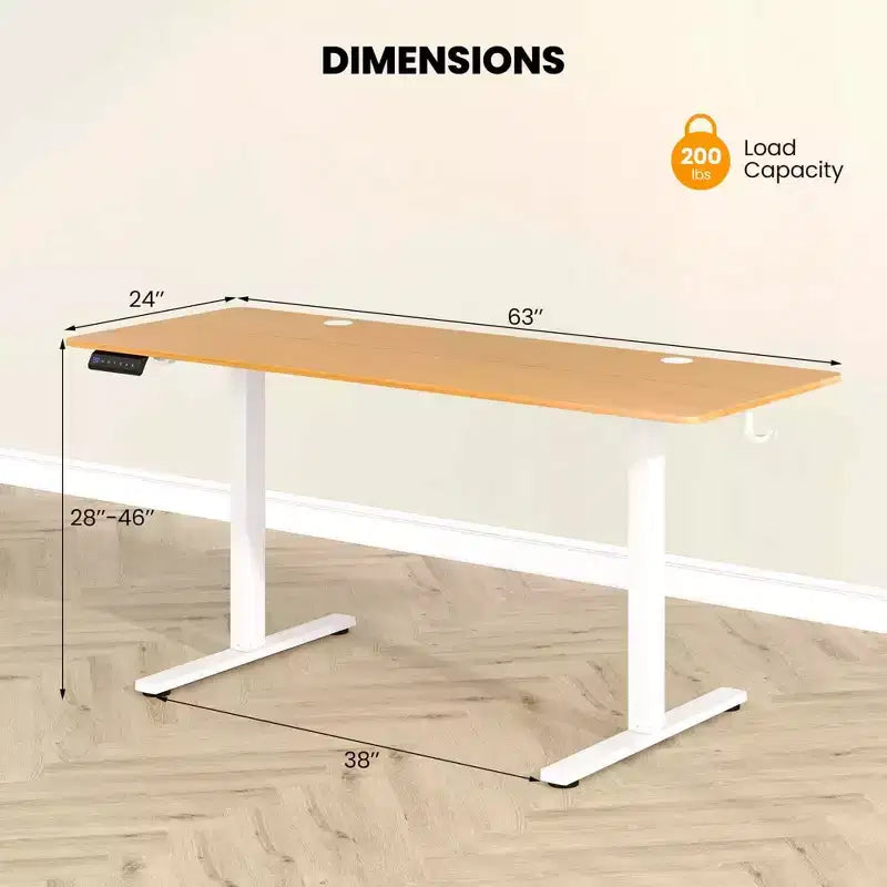 Bureau assis-debout électrique réglable en hauteur Costway 63 x 24 pouces naturel/marron/blanc
