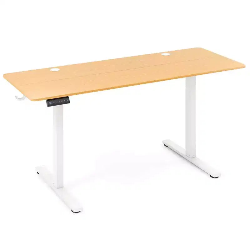 Bureau assis-debout électrique réglable en hauteur Costway 63 x 24 pouces naturel/marron/blanc