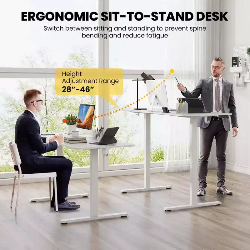 Bureau assis-debout électrique réglable en hauteur Costway 63 x 24 pouces naturel/marron/blanc
