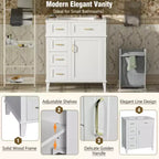 Meuble de rangement de salle de bain de 76 cm avec lavabo en céramique et étagère réglable intégrée