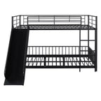 Lit superposé en métal double sur double avec toboggan et barrières de sécurité, noir