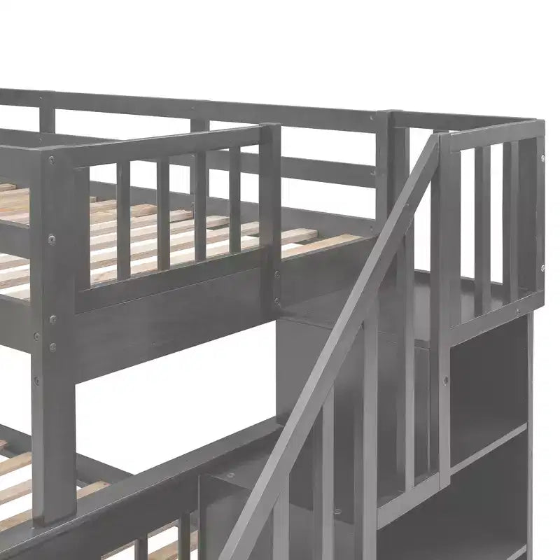 Lit superposé Whisen avec escalier, tiroir, rangement et barrière de sécurité