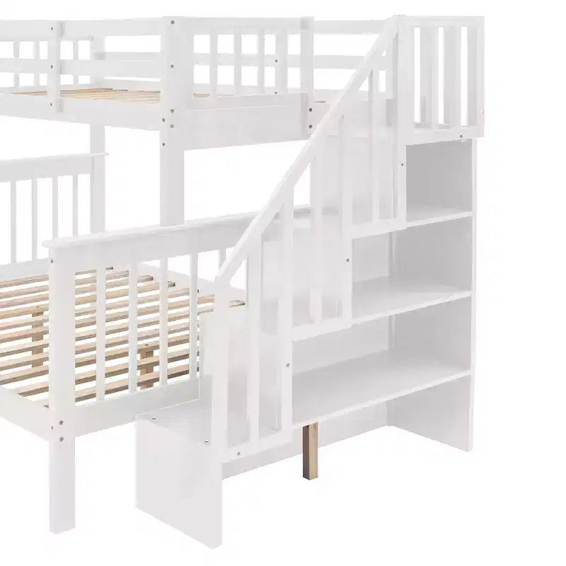 Lit superposé Whisen avec escalier, tiroir, rangement et barrière de sécurité