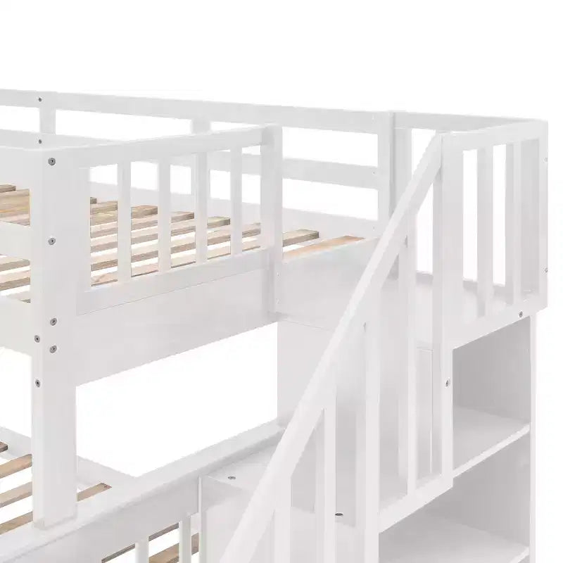 Lit superposé Whisen avec escalier, tiroir, rangement et barrière de sécurité
