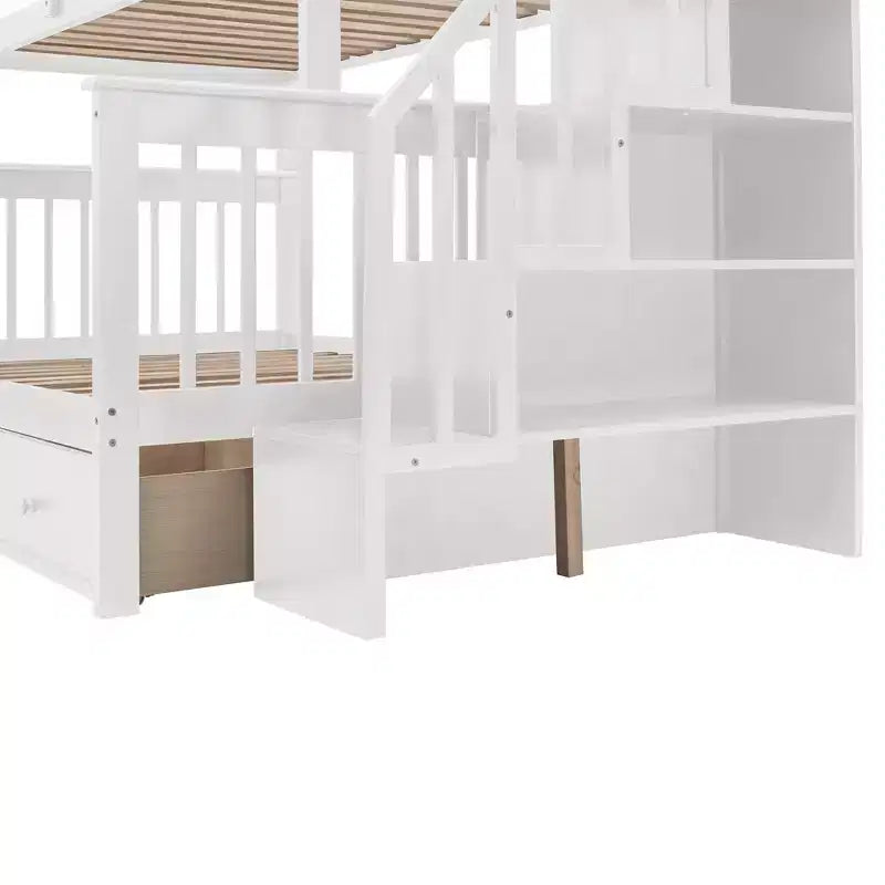 Lit superposé Whisen avec escalier, tiroir, rangement et barrière de sécurité