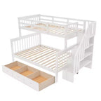 Lit superposé Whisen avec escalier, tiroir, rangement et barrière de sécurité
