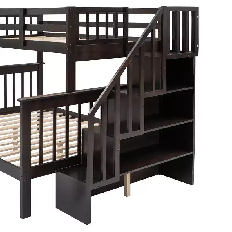 Lit superposé Whisen avec escalier, tiroir, rangement et barrière de sécurité