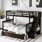 Whisen Twin-Over-Full Stairway Bunk Bed with Drawer, Storage and Guard Rail
