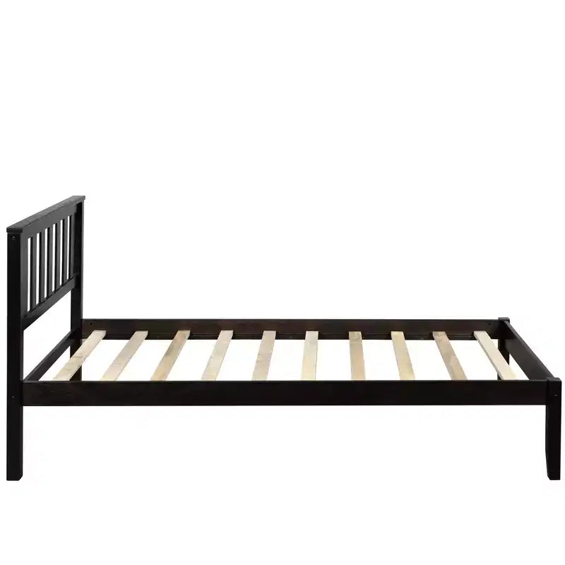Lit plateforme minimaliste en bois double Whisen avec tête de lit/support à lattes en bois