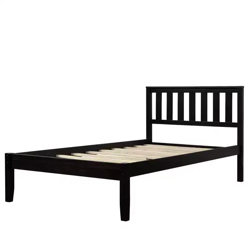 Lit plateforme minimaliste en bois double Whisen avec tête de lit/support à lattes en bois