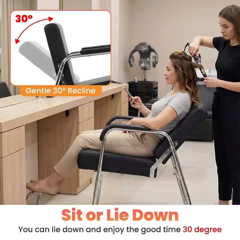 FDW Nouveau Fauteuil de Lavage Moderne Inclinable Automatique Noir pour Salon de Coiffure et Spa