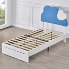 Cadre de lit rembourré VECELO pour enfants, lit double avec tiroir de rangement, lit plateforme avec tête de lit en forme de nuage, bleu