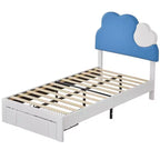 Cadre de lit rembourré VECELO pour enfants, lit double avec tiroir de rangement, lit plateforme avec tête de lit en forme de nuage, bleu