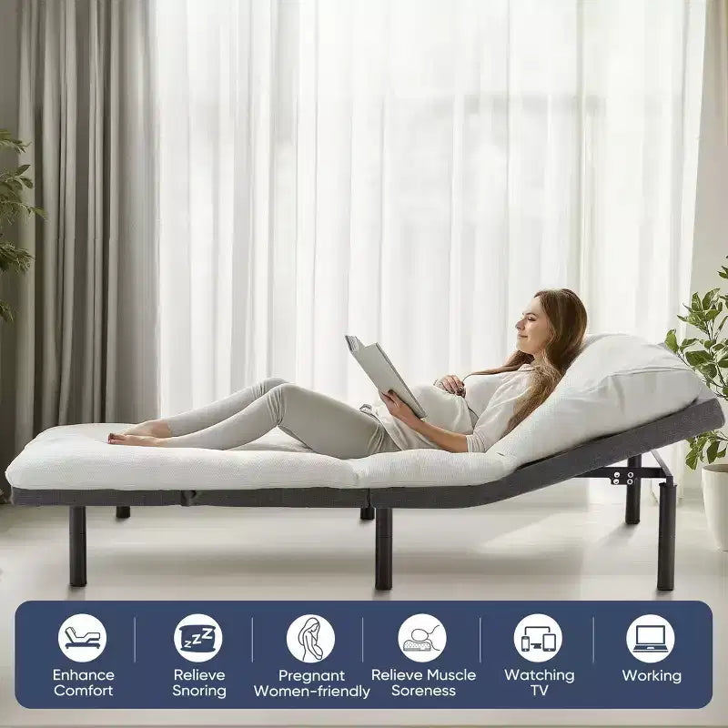 Cadre de lit motorisé ergonomique JIONJOY avec télécommande sans fil – Inclinaison indépendante de la tête/des pieds, moteur silencieux, idéal pour se détendre, travailler, lire et regarder la télévision