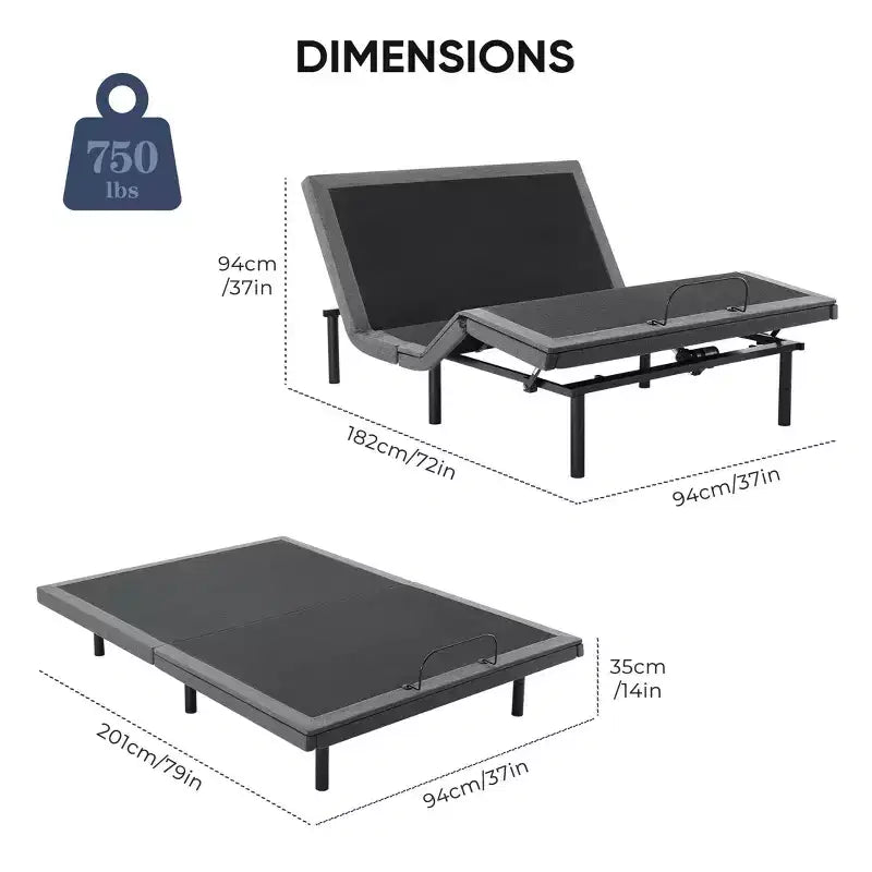 Cadre de lit motorisé ergonomique JIONJOY avec télécommande sans fil – Inclinaison indépendante de la tête/des pieds, moteur silencieux, idéal pour se détendre, travailler, lire et regarder la télévision