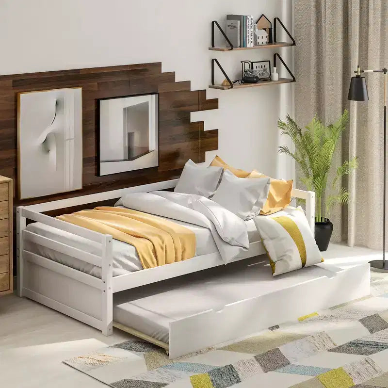 Lit de repos double en bois Whisen Modern Design avec lit gigogne, construction robuste