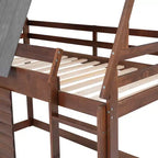Lit superposé cabane double Whisen au design élégant avec toit, échelle et 2 fenêtres