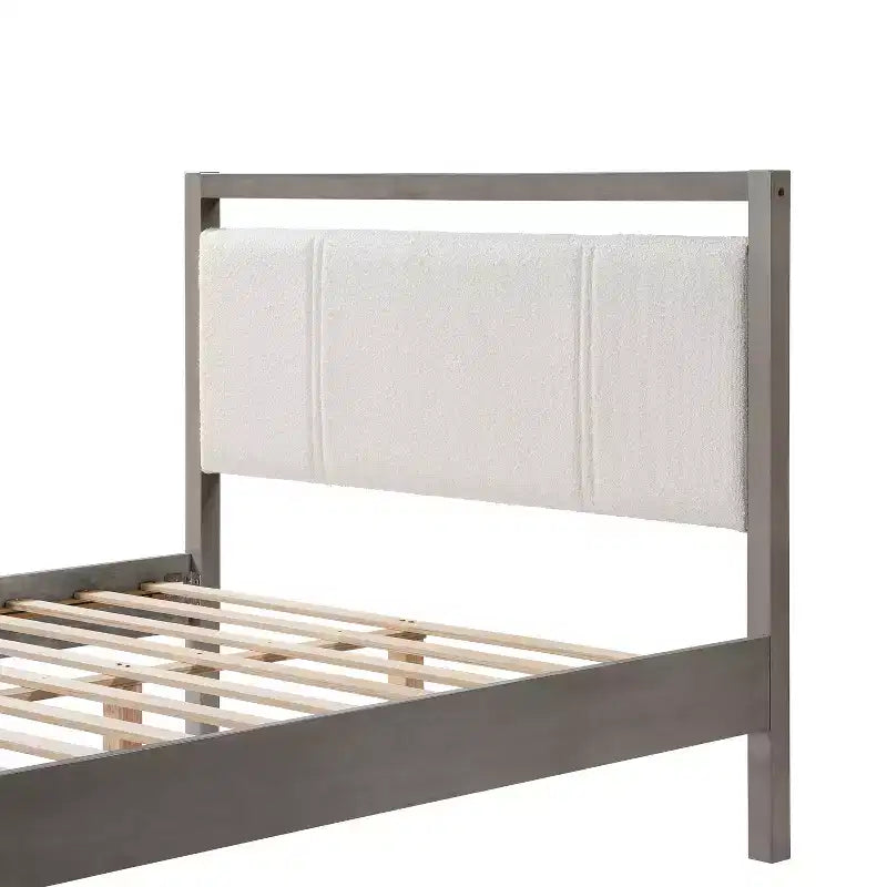 Cadre de lit plateforme Queen/King Size avec tête de lit en tissu bouclé ivoire, gris-Christopher Knight Home