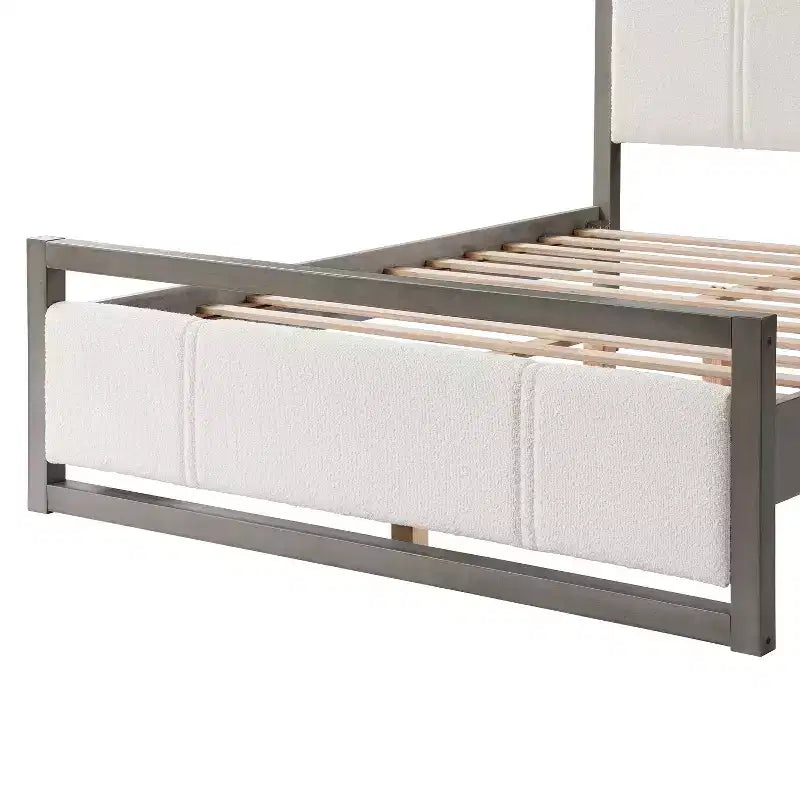 Cadre de lit plateforme Queen/King Size avec tête de lit en tissu bouclé ivoire, gris-Christopher Knight Home