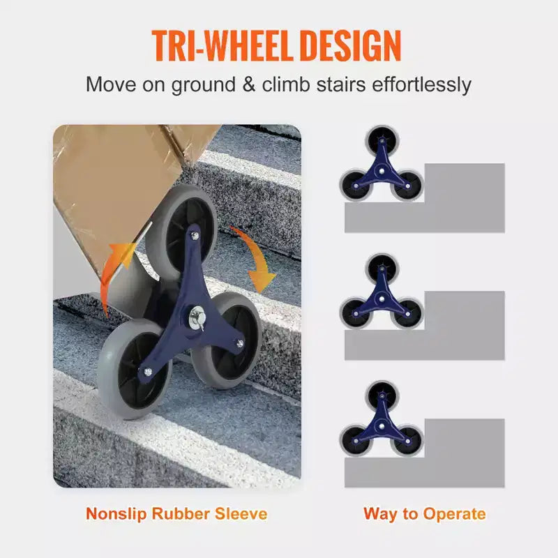 Chariot diable d'escalier VEVOR, capacité de charge 250 kg, diable en aluminium avec double poignée, cadre intégré et roues en caoutchouc antidérapantes