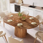Table à manger ovale Lantine de 140 cm en bois avec plateau en bois et base cylindrique