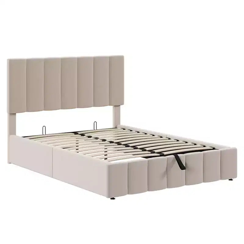 Lit plateforme capitonné Whisen de style moderne avec système de rangement hydraulique
