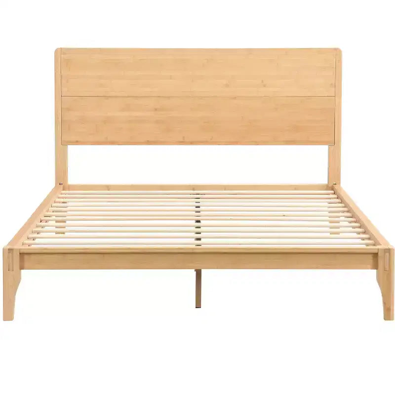 Cadre de lit plateforme en bambou pour lit double/grand lit/très grand lit avec lattes de support en bois, style moderne du milieu du siècle - ModernLuxe