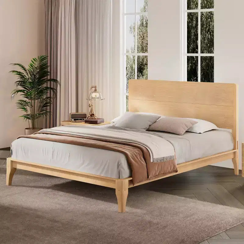 Cadre de lit plateforme en bambou pour lit double/grand lit/très grand lit avec lattes de support en bois, style moderne du milieu du siècle - ModernLuxe