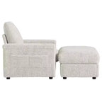 Chauffeuse surdimensionnée en fausse fourrure de lapin Whisen avec pouf de rangement et accoudoirs, canapé-lit rembourré avec porte-gobelets