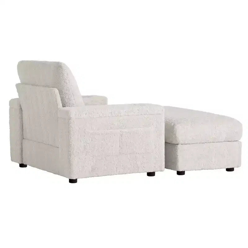 Chauffeuse surdimensionnée en fausse fourrure de lapin Whisen avec pouf de rangement et accoudoirs, canapé-lit rembourré avec porte-gobelets