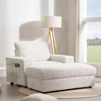 Chauffeuse surdimensionnée en fausse fourrure de lapin Whisen avec pouf de rangement et accoudoirs, canapé-lit rembourré avec porte-gobelets