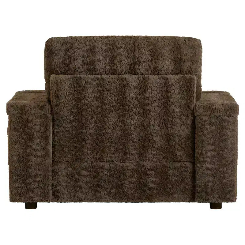 Chauffeuse surdimensionnée en fausse fourrure de lapin Whisen avec pouf de rangement et accoudoirs, canapé-lit rembourré avec porte-gobelets