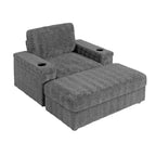 Chauffeuse surdimensionnée en fausse fourrure de lapin Whisen avec pouf de rangement et accoudoirs, canapé-lit rembourré avec porte-gobelets