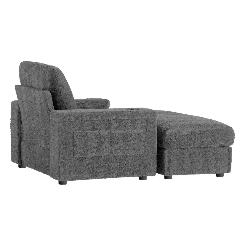 Chauffeuse surdimensionnée en fausse fourrure de lapin Whisen avec pouf de rangement et accoudoirs, canapé-lit rembourré avec porte-gobelets