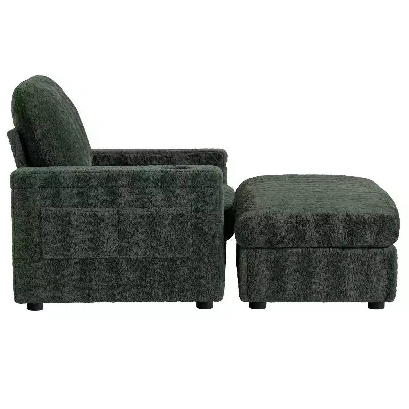 Chauffeuse surdimensionnée en fausse fourrure de lapin Whisen avec pouf de rangement et accoudoirs, canapé-lit rembourré avec porte-gobelets