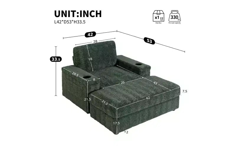 Chauffeuse surdimensionnée en fausse fourrure de lapin Whisen avec pouf de rangement et accoudoirs, canapé-lit rembourré avec porte-gobelets